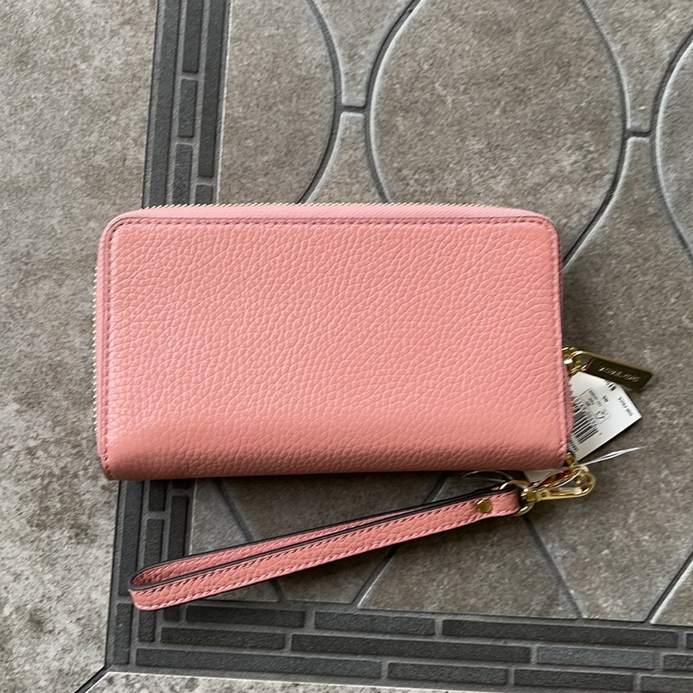 Michael Kors Large Flat MF Phone Case Leather Wallet in Sunset Rose - Picture 5 of 16